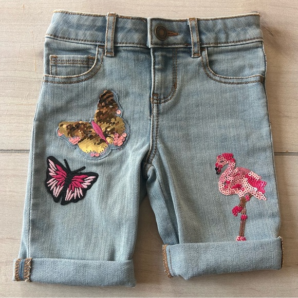 Monsoon Other - NWOT Monsoon Adjustable Button Waist Shorts Sequin Butterfly & Flamingo Patches